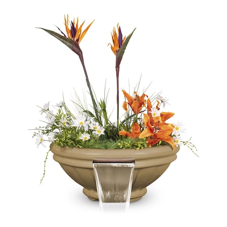 The Outdoor Plus 36 Round Roma Planter & Water Bowl - GFRC Concrete - Brown - OPT-ROMPW36-BRN